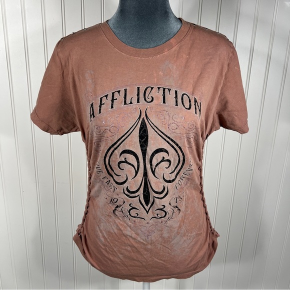 Affliction Tops - Affliction Pink Graphic Ruched T-Shirt